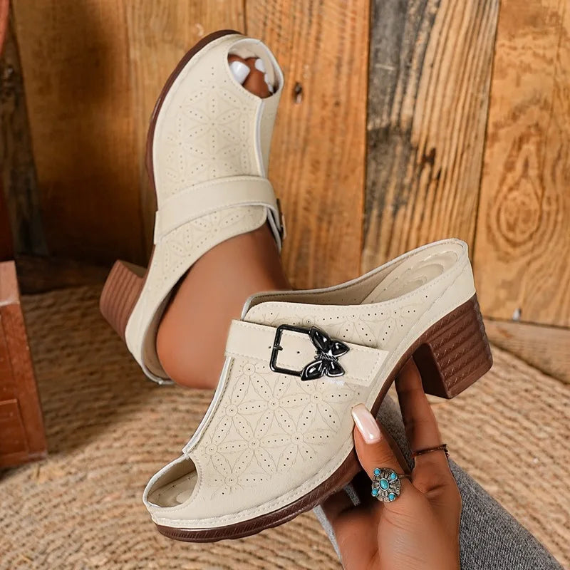 Women's Summer Fashionable Round-head Slippers Women Metal Butterfly Zpaxo Beige 43