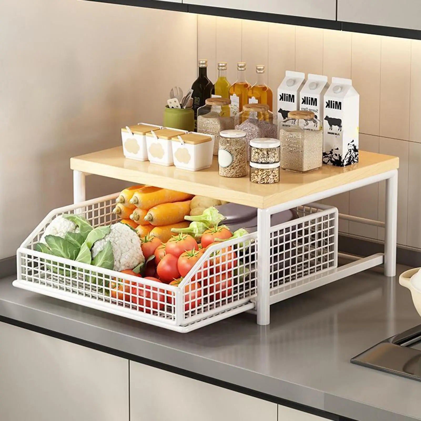 Kitchen Storage Rack Vertical 2-Tier Organizer Standing Shelves