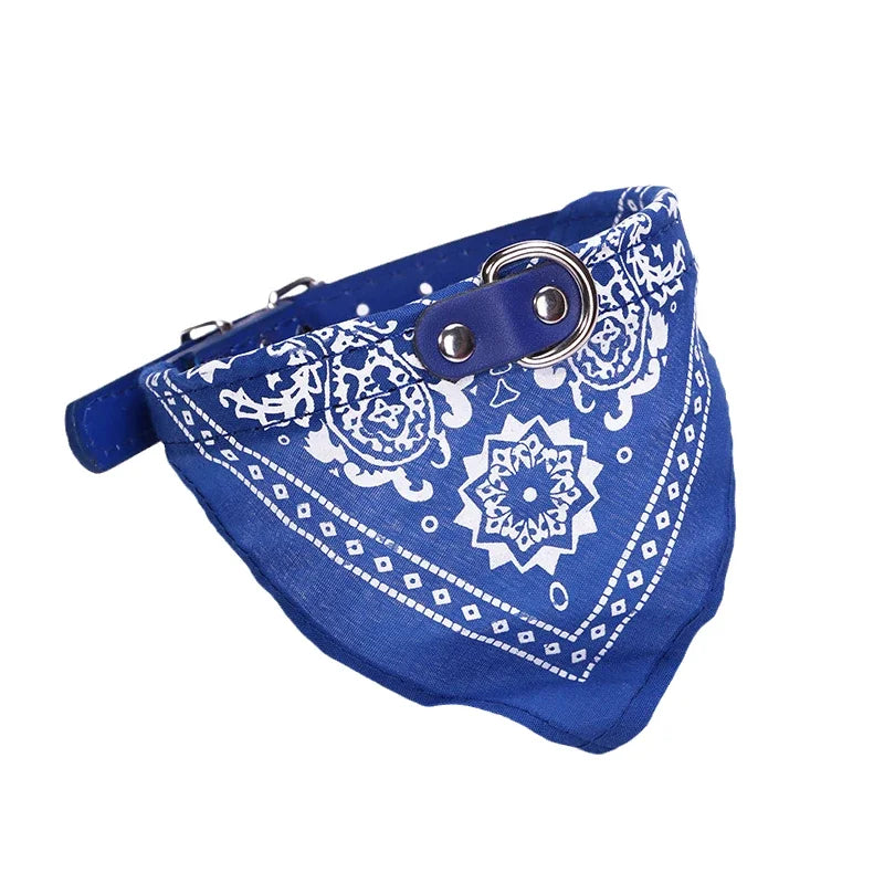 Adjustable PU Polyester Knit Pet Bandana Collar Scarf Saliva Towel