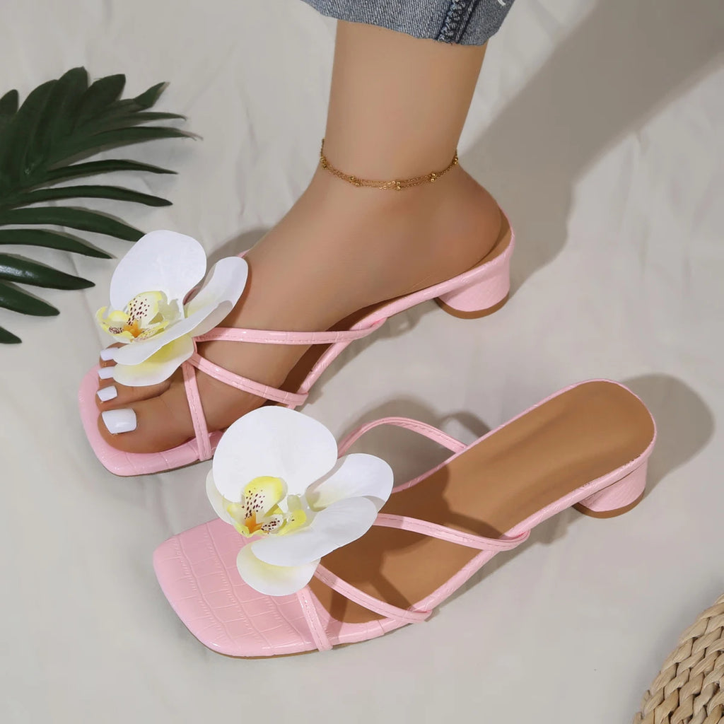 Women High Heels Sandals Fashion Casual Shoes Flowers Decoration Peep Toe Sandals Outdoor Party Dress High Heels Shoes Women Zpaxo