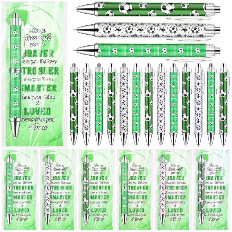 24 Sets Football Pens Party Favours Supplies Football Stationery Ballpoint Pens and Cards for Boys Girls Team Adults Zpaxo