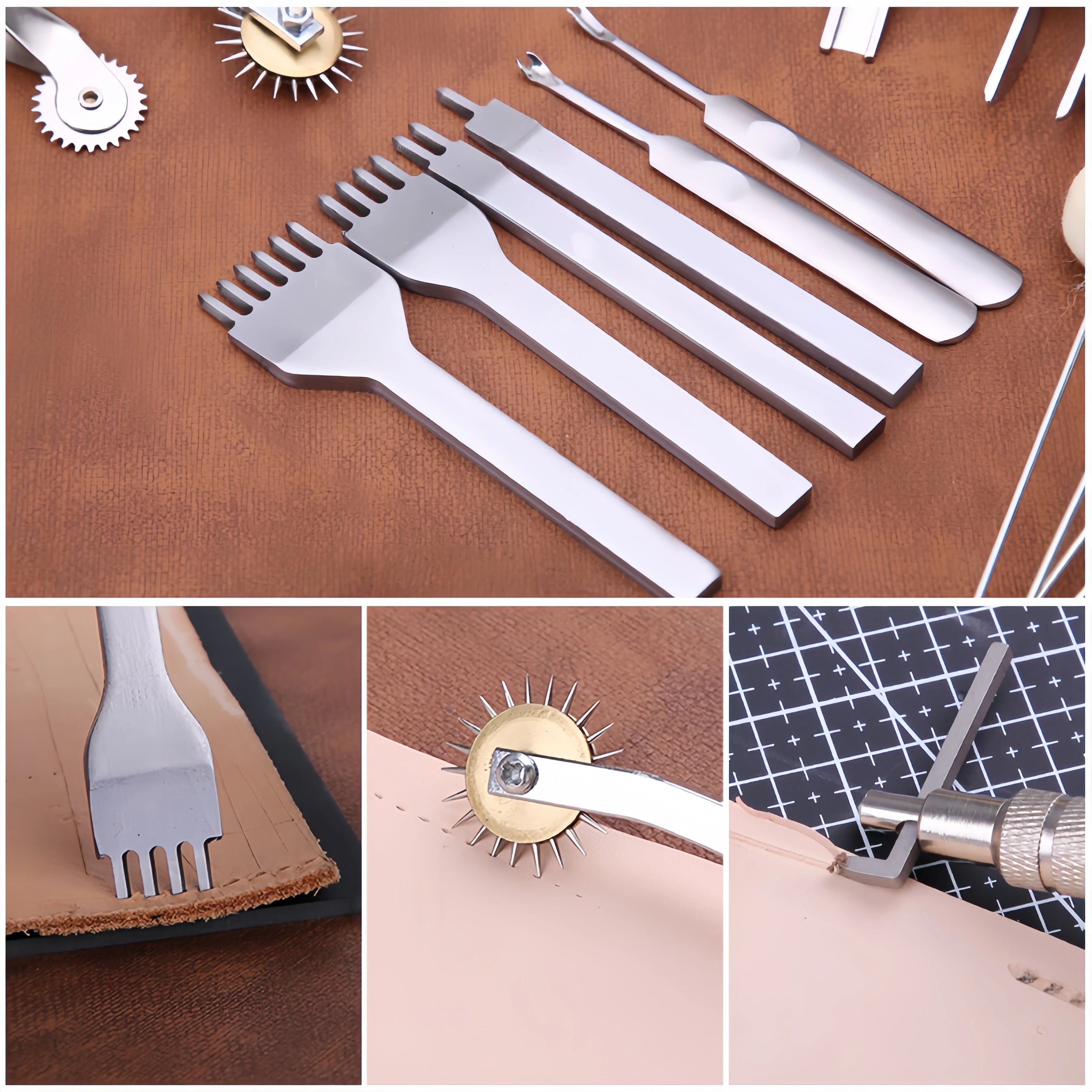 Professional Hand Sewing Leathercraft Tools Kit Saddle Groover Stitching Punch Carving Work Sets Tool For DIY Leather Accessory Zpaxo
