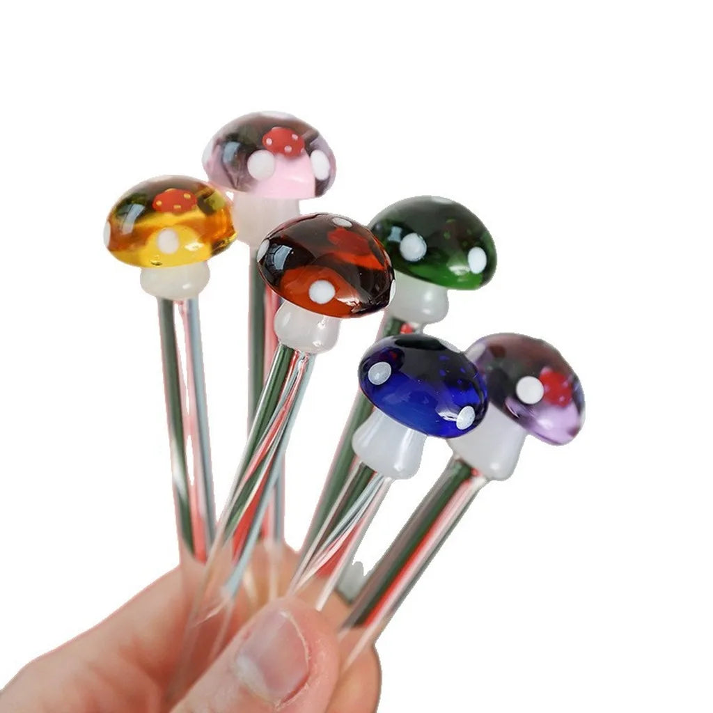 3D Mushroom Glass Spoon – Heat-Resistant Coffee & Tea Stirrer