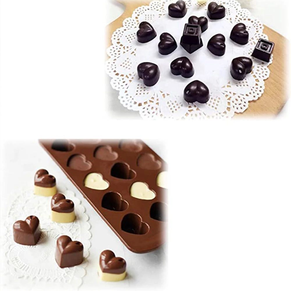 15-Cavity Heart Shaped Silicone Chocolate Mold Cake Fondant Candy Jelly Pudding Ice Cube Baking Mould for Valentine's Day Zpaxo