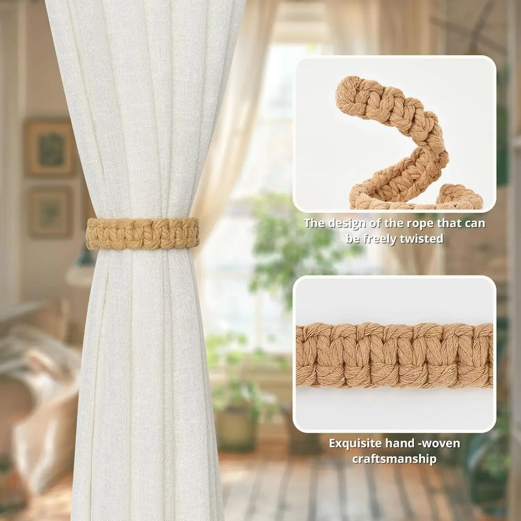 Jute Woven Curtain Tiebacks Natural Rope Window Decor Boho Chic