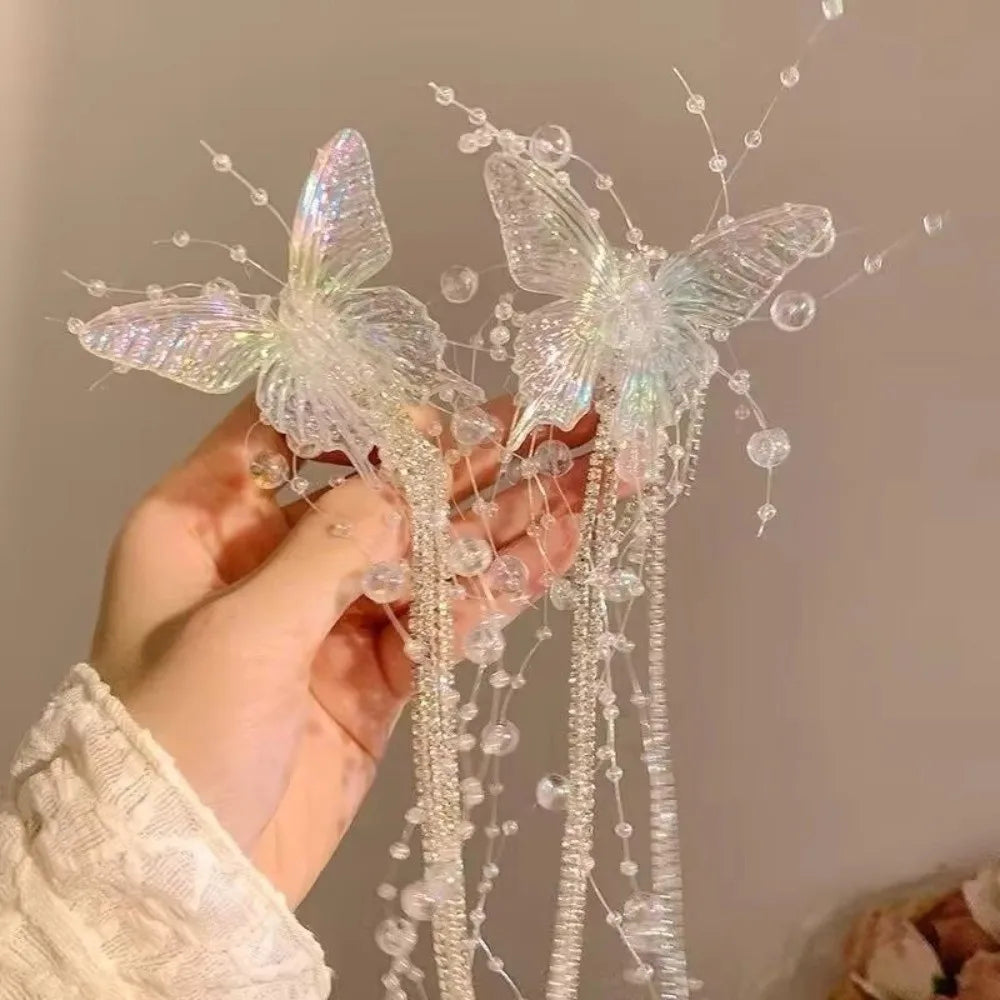 Butterfly Tassel Hairpin Photo Shoot Accessories Transparent Pearl Zpaxo