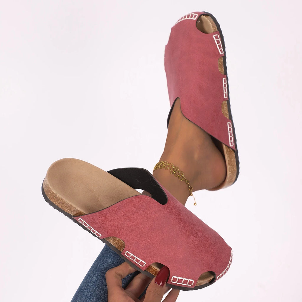 Women Slippers Retro Cork Flat Sandals Summer Outdoor Minimalist Shoes Comfortable Casual Beach Slippers Flip Flops Slides Women Zpaxo Red 40
