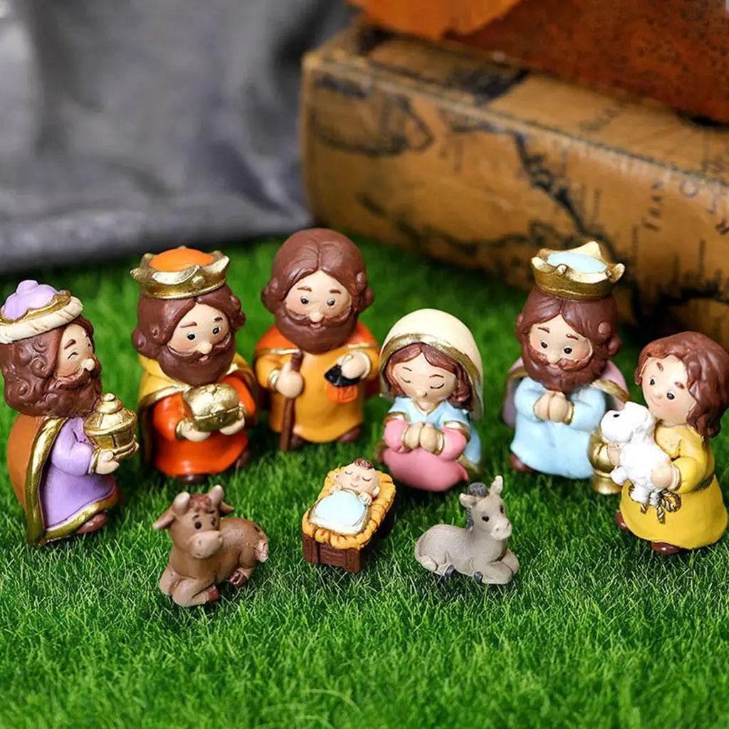 Holy Family Nativity Figurines Manger Miniatures Statue Table Baby Zpaxo