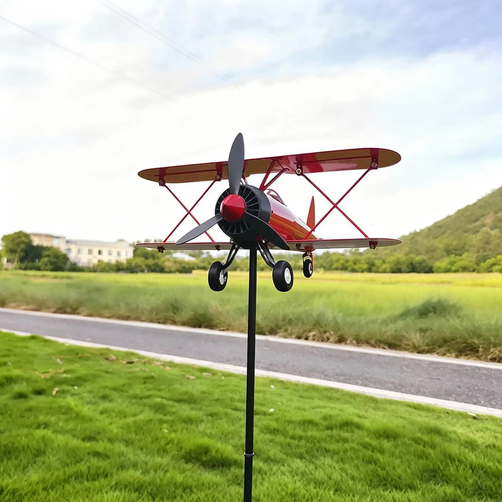 Airplane Weathervane Metal Windmill Wind Measuring Tool Spinner Lawn