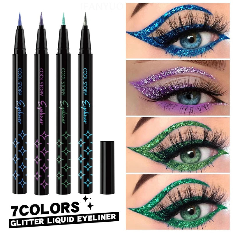 7Colors Glitter Eyeliner Long Lasting Eyeshadow Eyeliner Waterproof Liquid Eyeliner Non-smudge Holiday Parties Makeup Cosmetics Zpaxo