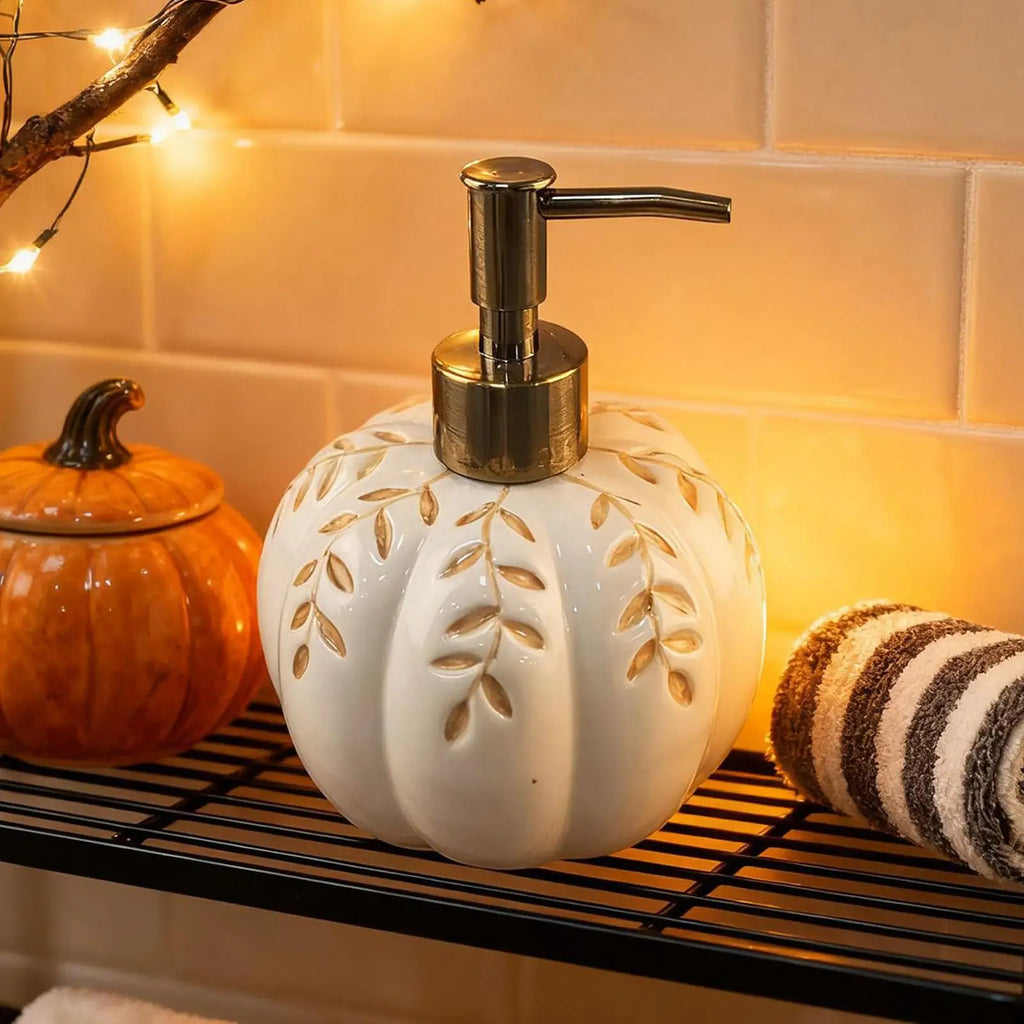 Pumpkin Soap Dispenser Kitchen Refillable Ceramic Funny Halloween