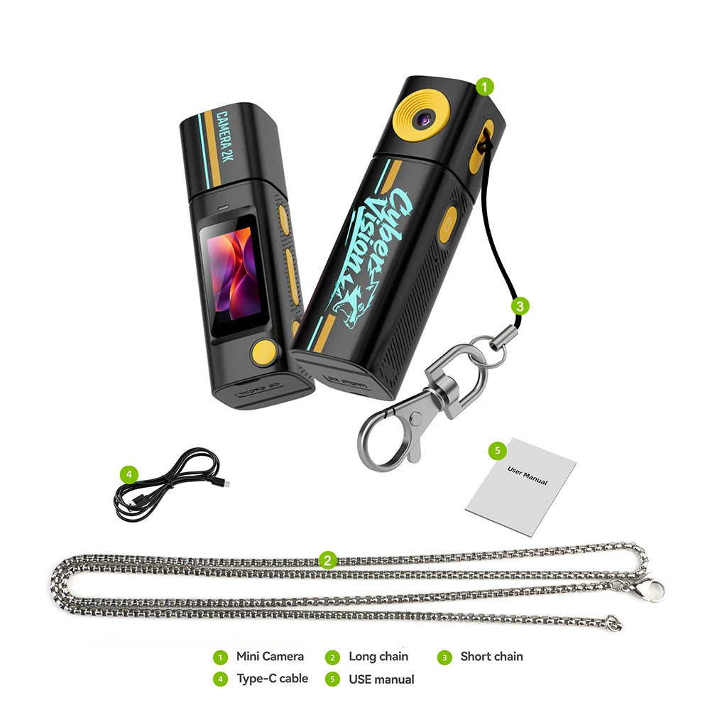 G10 2K HD Retro Mini Keychain Thumb Camera Recorder LCD Screen 230° Rotation Lens Portable Selfie Camera Mini Digital Vlog Camer Zpaxo G10 Black Camera Add 32G