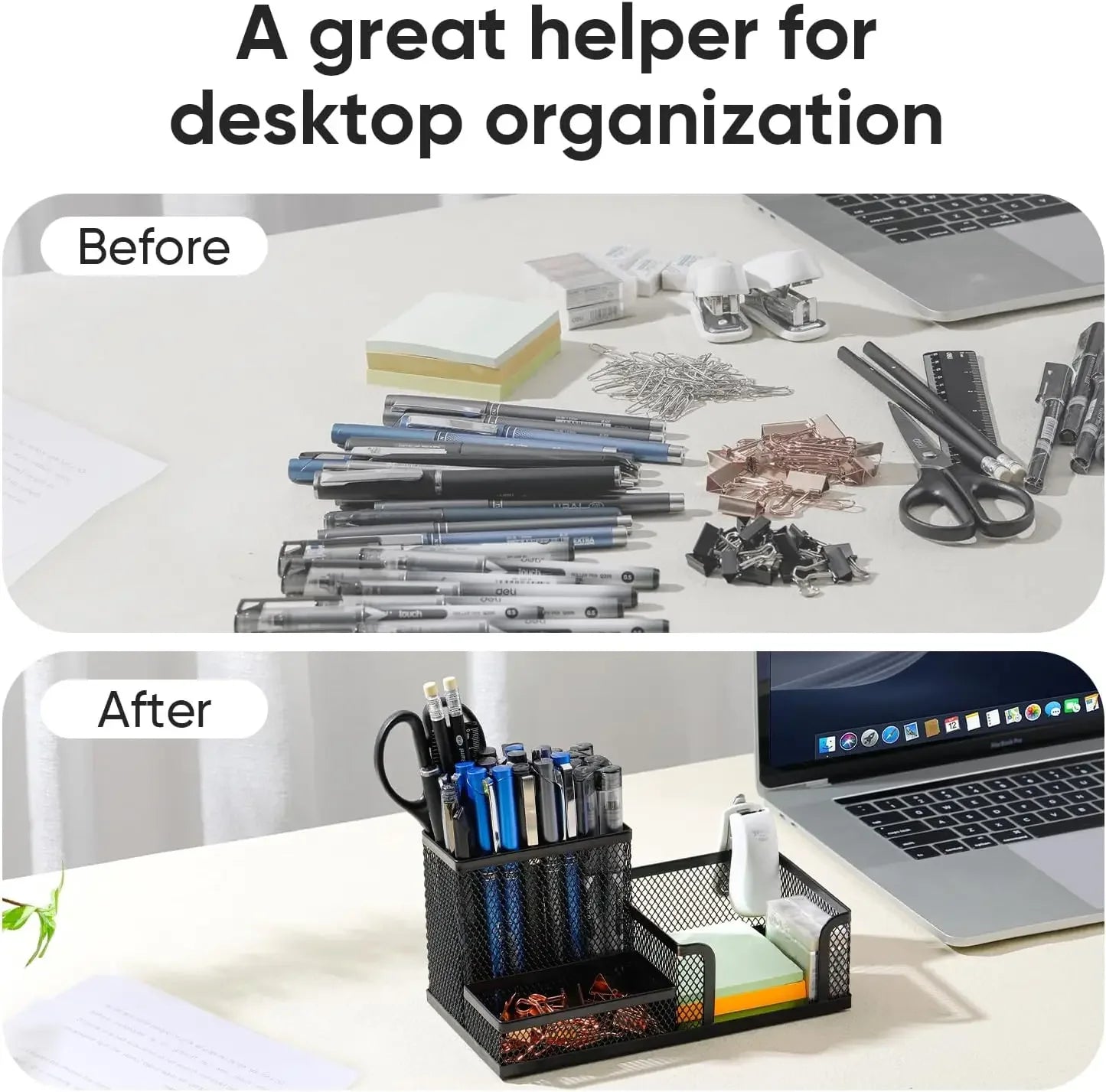 Mesh Desk Organizer Office Supplies Caddy with Pencil Holder and Storage Baskets for Desktop Accessories, 3 Compartments, Black Zpaxo