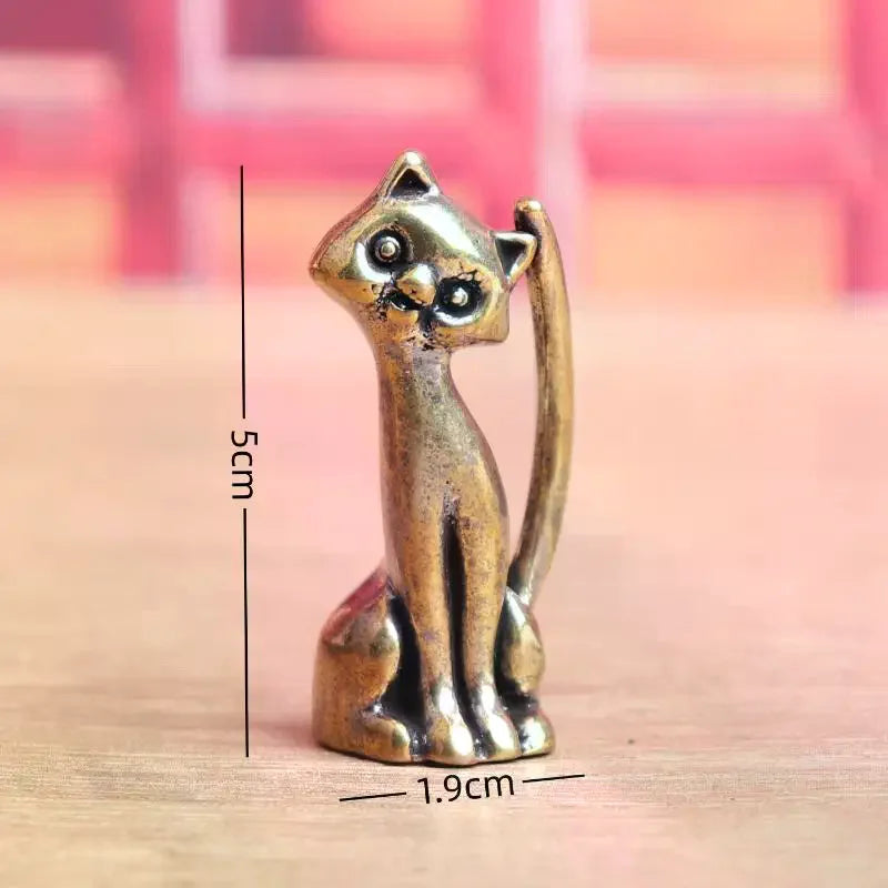 Copper Animal Sculpture Incense Burner Home Desktop Decorative Figurines & Miniature Antique Brass Cat Lovers Statue Ornament Zpaxo