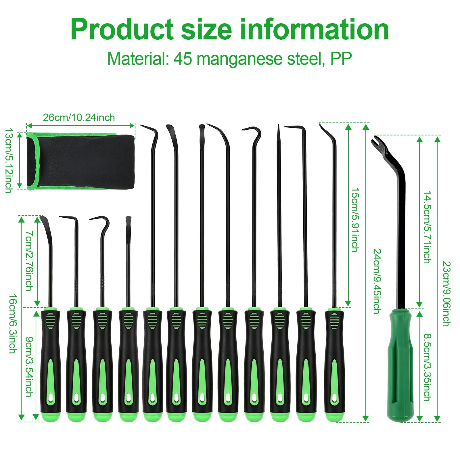 Pick And Hook Tool Set 13 Pcs Oil Seal Puller Heavy Duty Manganese Steel O Ring Extractor Hose Removal With Pouch For Car Repair Zpaxo 13pcs