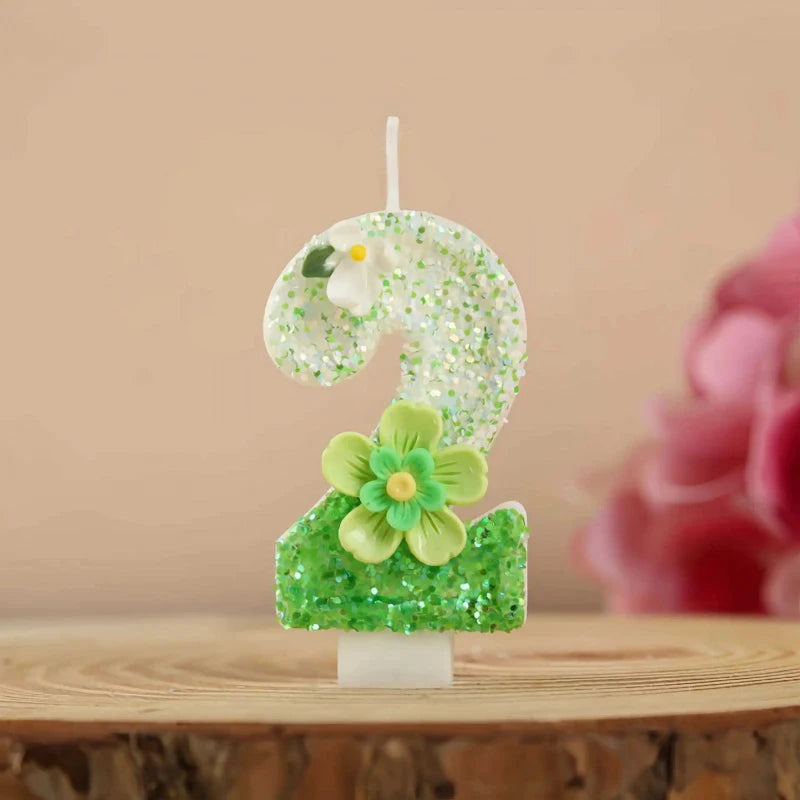Forest-themed Glitter Flower Number 0-9 Birthday Candles Baby's First
