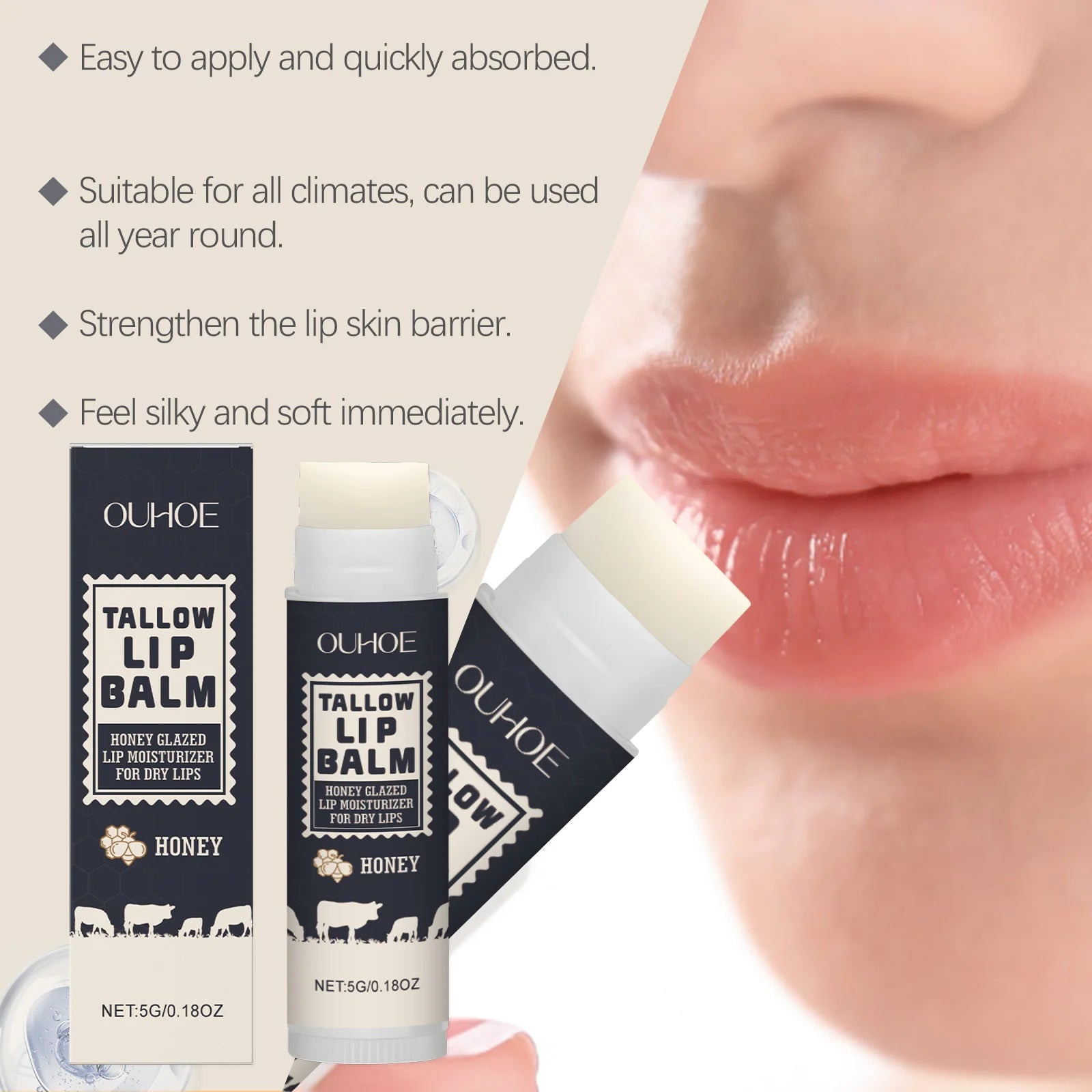 Tallow Lip Balm – Fades Lip Lines & Deeply Moisturizes Nourishing Lip Balm Zpaxo