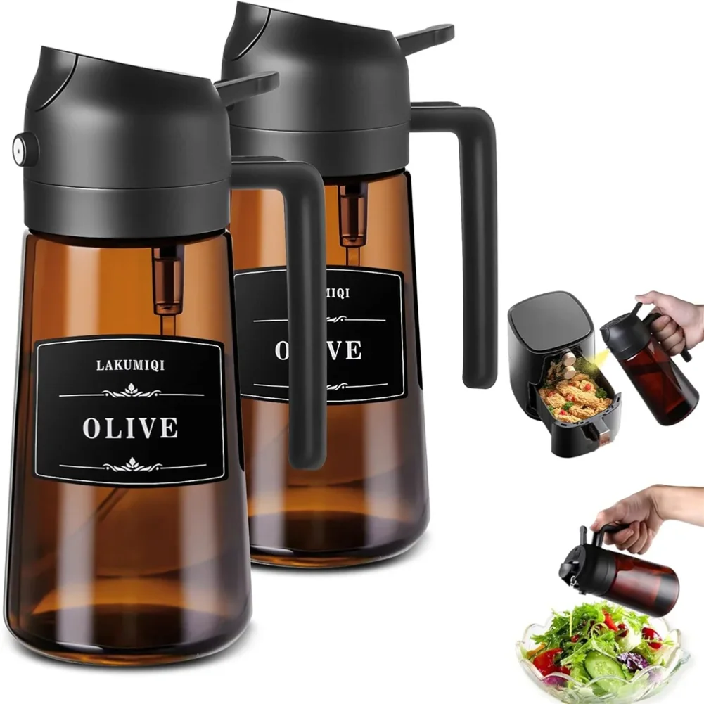 2-in-1 Glass Oil Dispenser & Sprayer - 16oz/470ml Leakproof Olive Oil Sprayer Bottle for Cooking, Air Fryer, BBQ, Baking, Salad Zpaxo