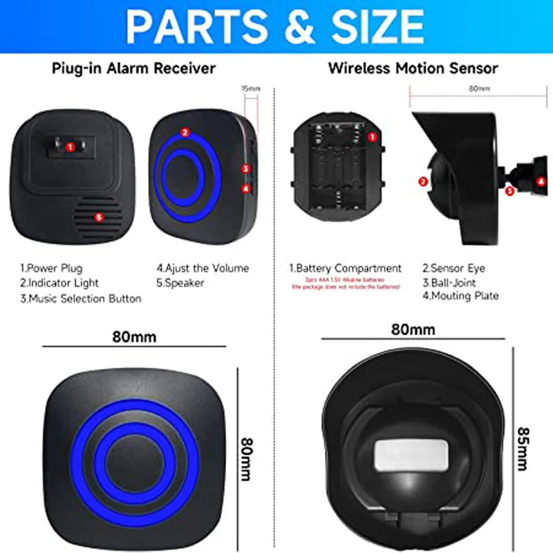 Wireless Motion Sensor Chime, Security Sensor, Wireless Door Chime, Call Bell, Notification Bell, Ping Pong, Security Prevention Zpaxo