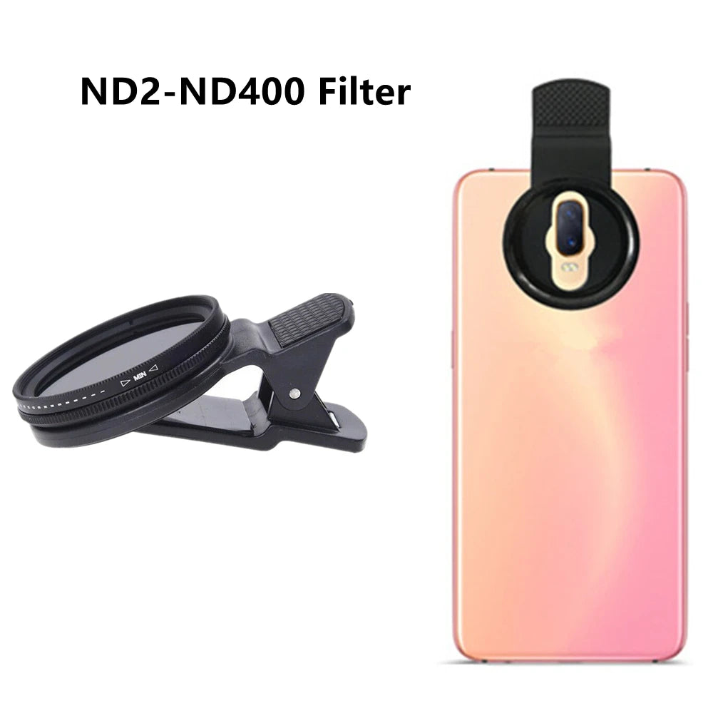 37mm Cell Phone Camera Lens Professional Variable ND Filter Neutral Density ND2-ND400 For Xiaomi Samsung Mobile Phone With Clip