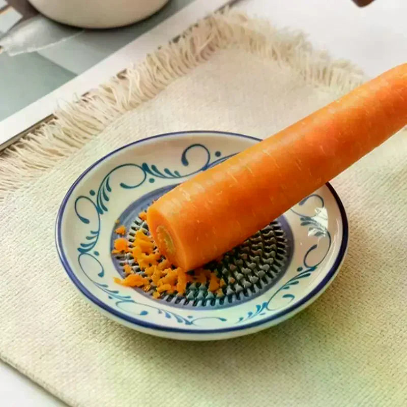 2-in-1 Ceramic Ginger Grater Round Plate Garlic Vegetable Fruit Zpaxo
