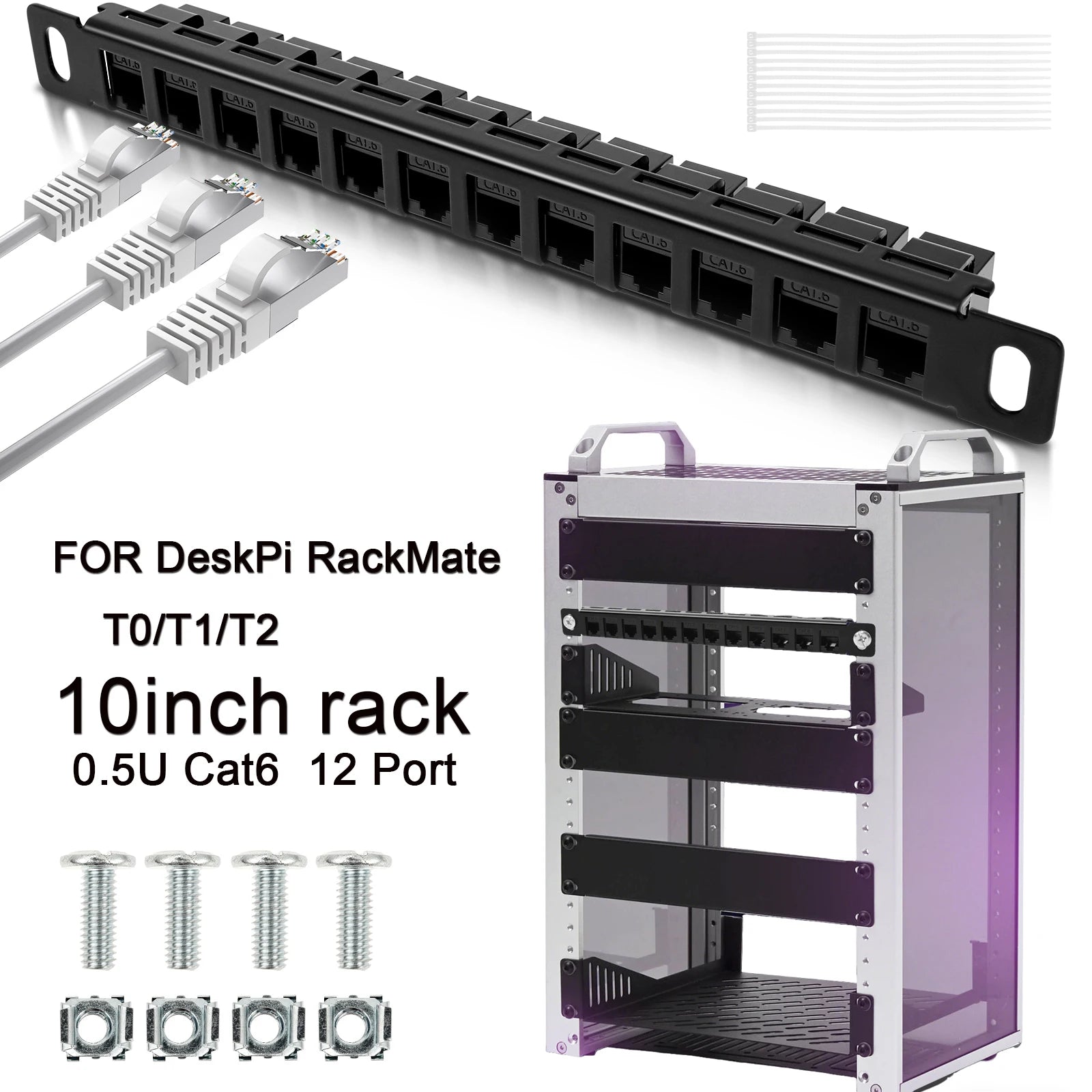 12 Port Patch Panel Compatible for DeskPi RackMate T1/T0/T2 10inch 0.5U CAT6 Network Patch Panel Server Rack/Network Cabinet Zpaxo