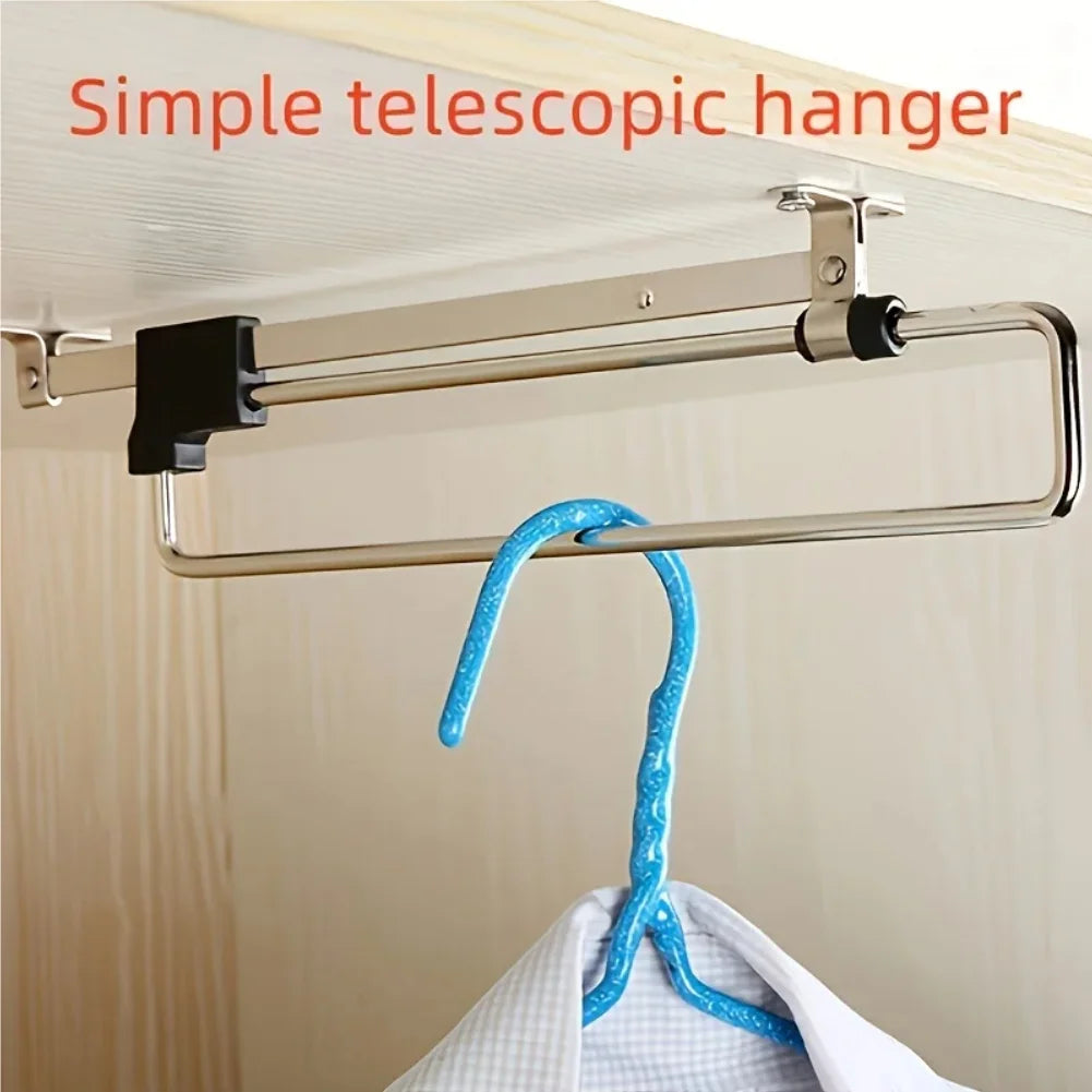 1pc Pull-Out Clothes Storage Rod Adjustable Foldable Metal Hanging Rail for Wardrobes Space-Saving Organizer Drying Racks Zpaxo