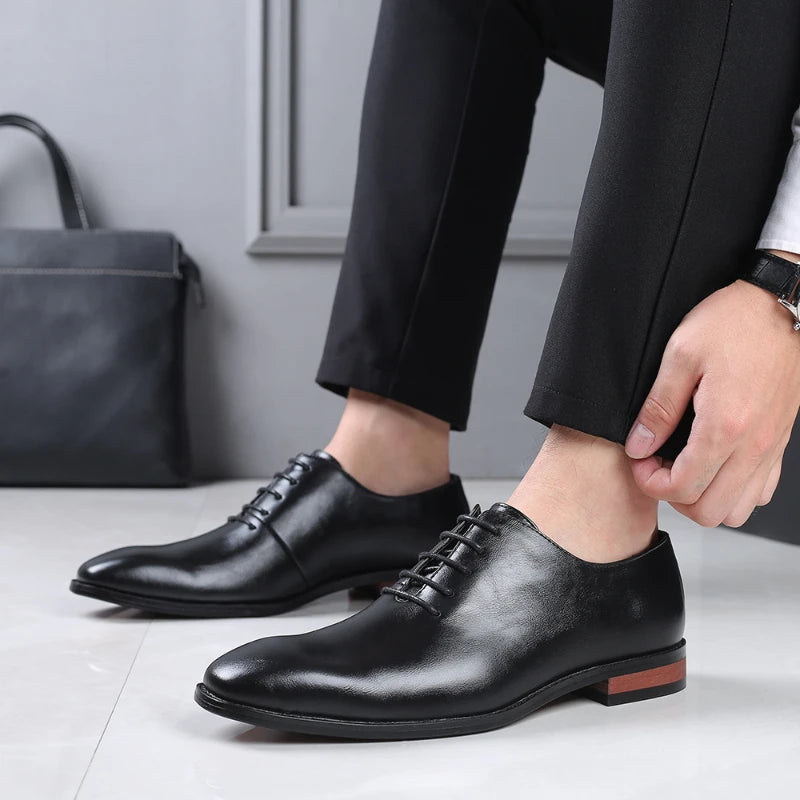Mens Black Leather Oxford Shoes Lace Up Formal Dress Comfortable Non Zpaxo