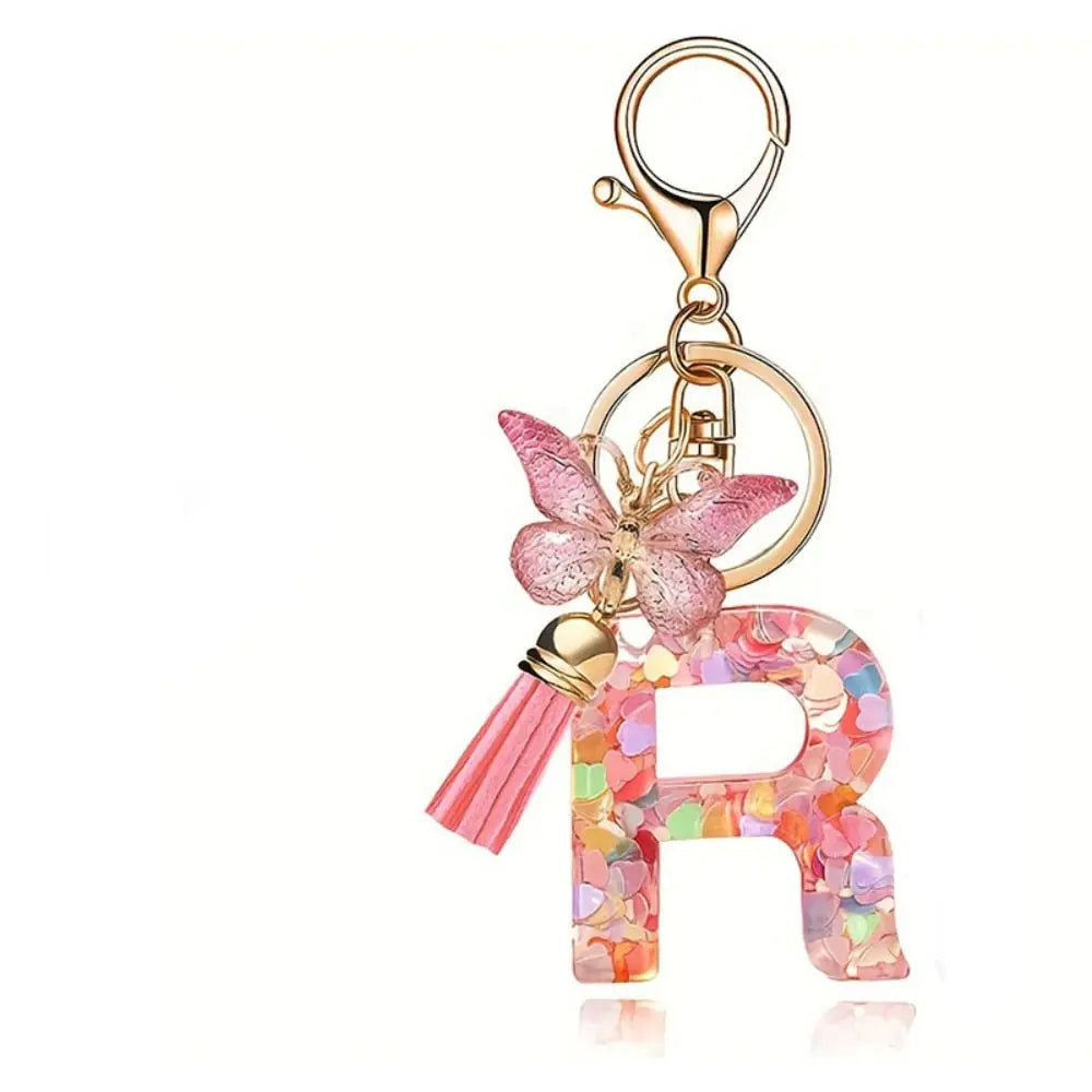 Dreamy 26 Letter Keychain Sequin Alphabet Butterfly Initial Keyring Butterfly Tassel Alphabet Key Chain Handbag DecorWomen Zpaxo Letter R