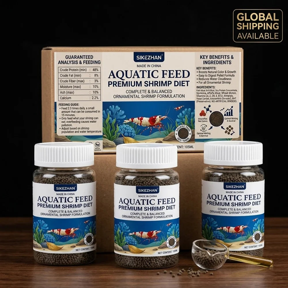 SIKEZHAN Premium Aquatic Feed 105ml - Complete Ornamental Shrimp Diet - Balanced Pellets for Healthy Shell Molting & Growth Zpaxo