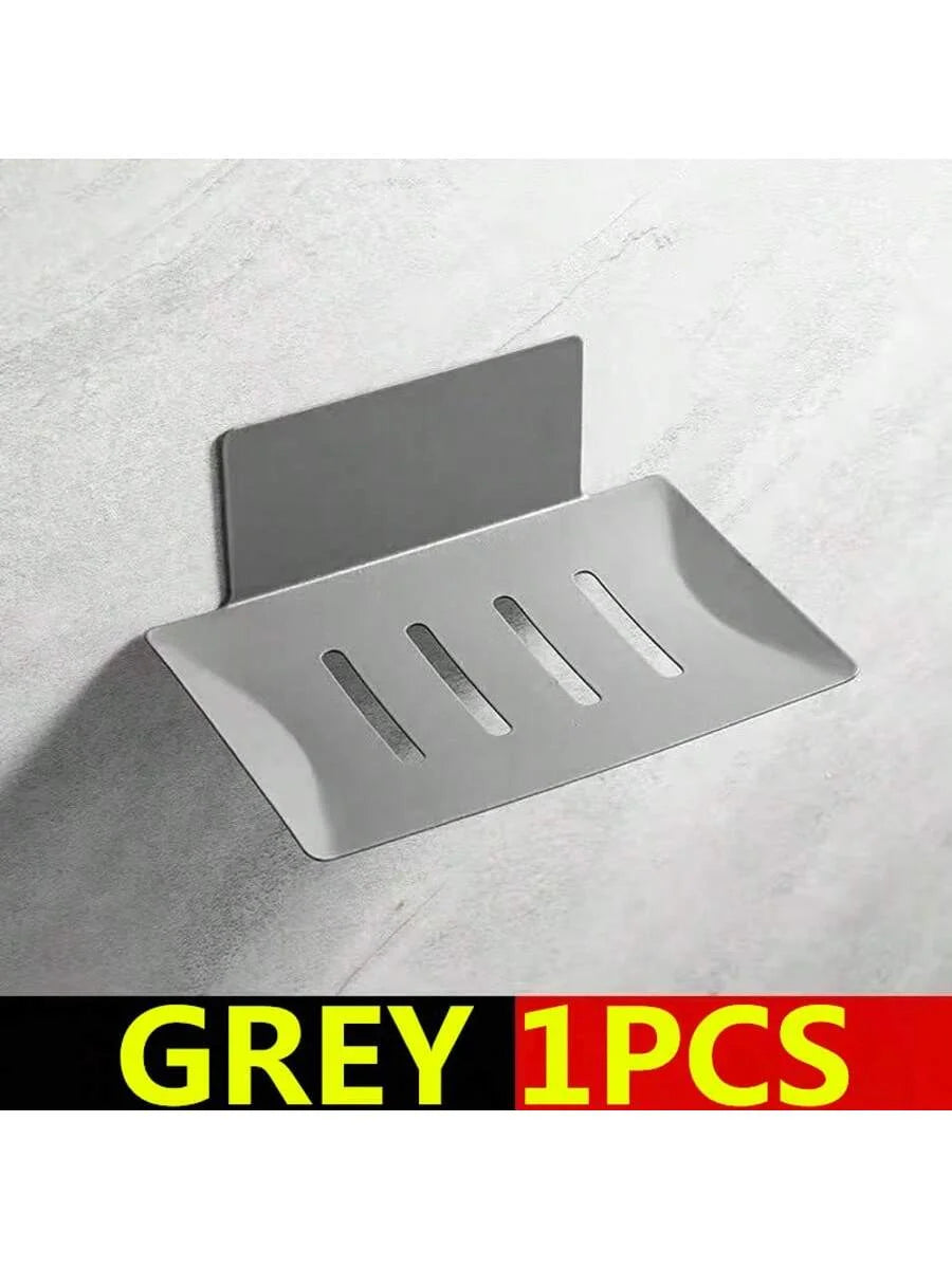 No-Drill Black Metal Soap Dish – Wall-Mounted & Drainage
