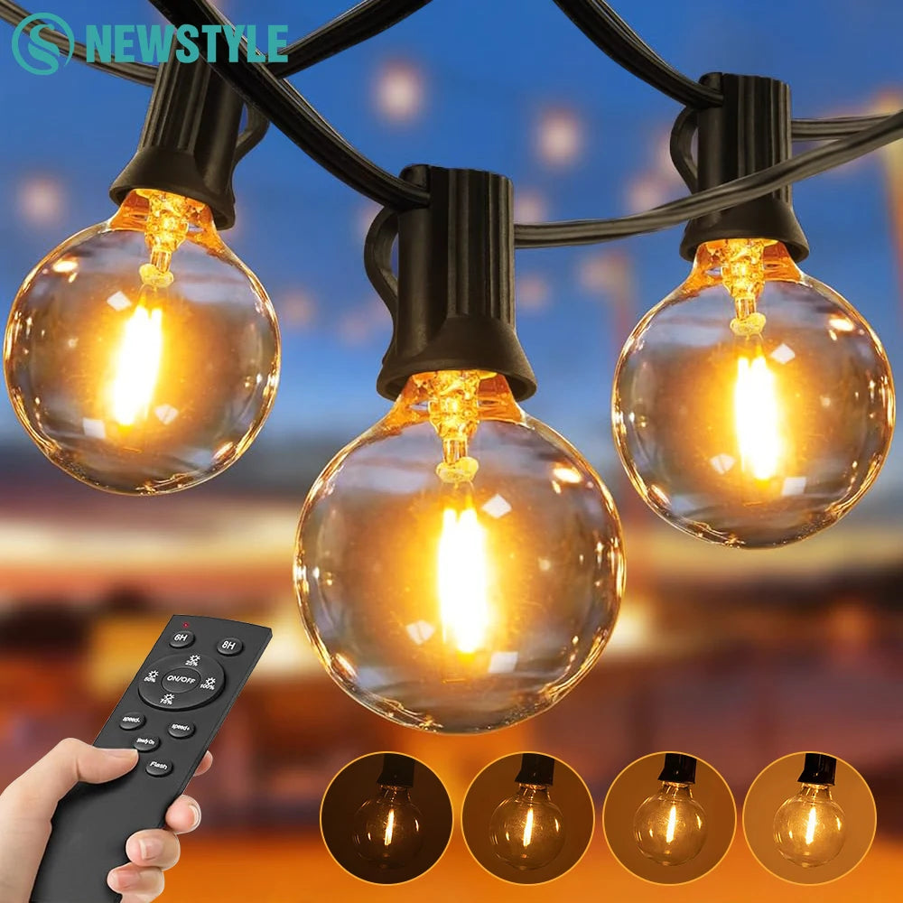 Outdoor String Lights G40 with Remote Dimmable 24V Low-Voltagle Safer Adapter 3 Lighting Modes IP44 Waterproof G40 String Lights Zpaxo