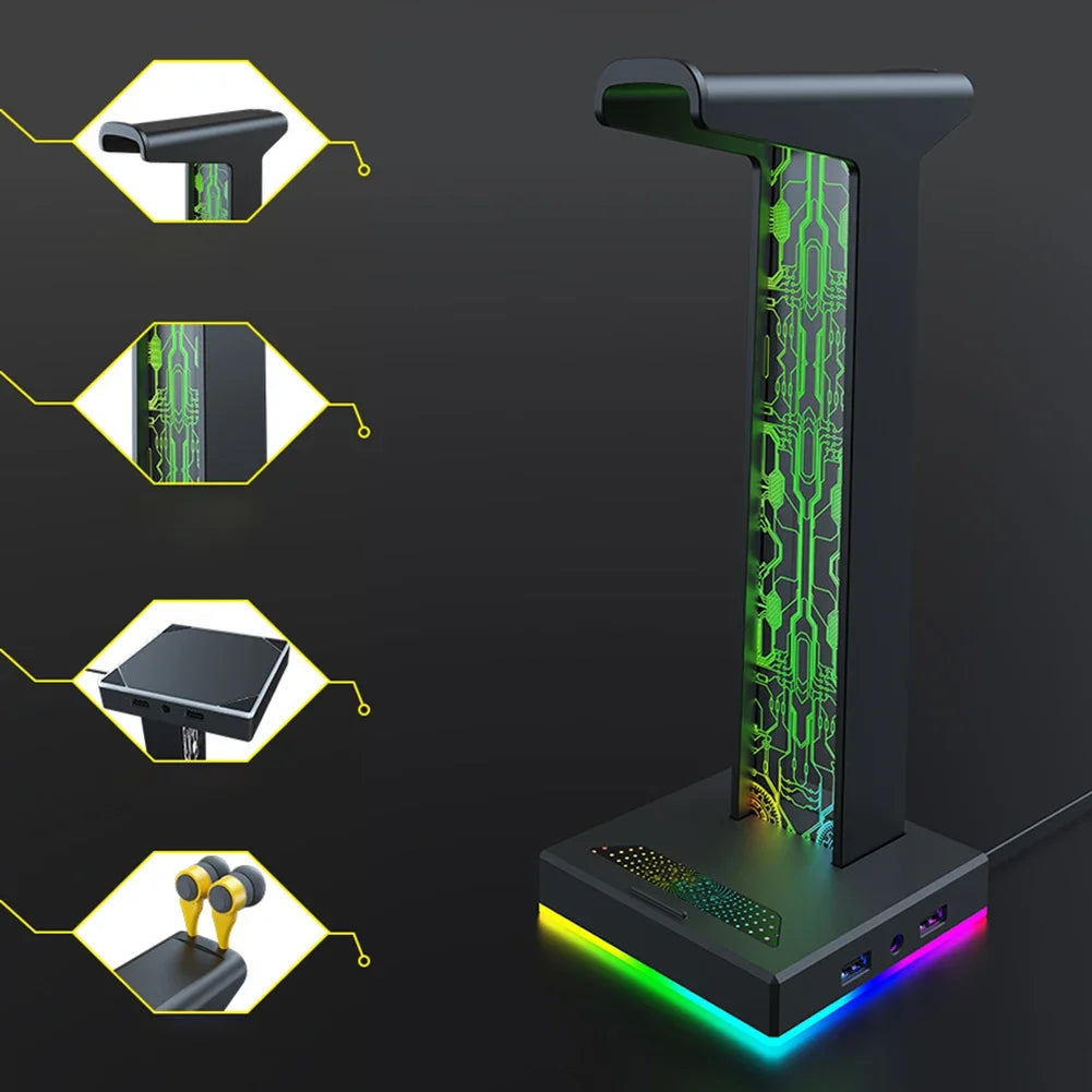 RGB Gaming Headphone Stand – 10 Lighting Modes, USB & Audio Port Headphone Stand Zpaxo