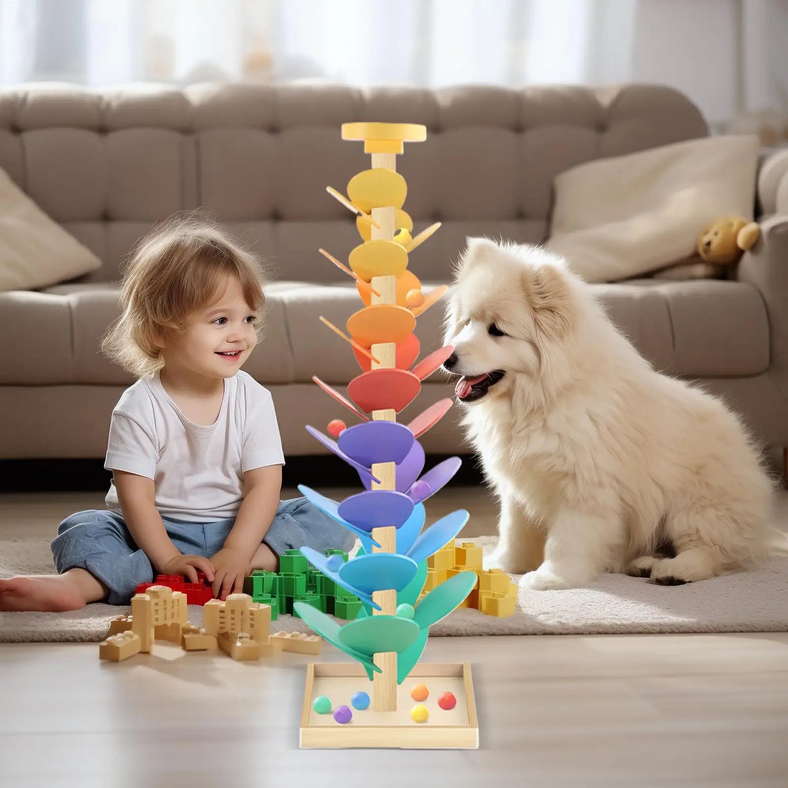 Toddler Ball Drop Toy Marble Run Learning Game Cognition Leaf Rolling