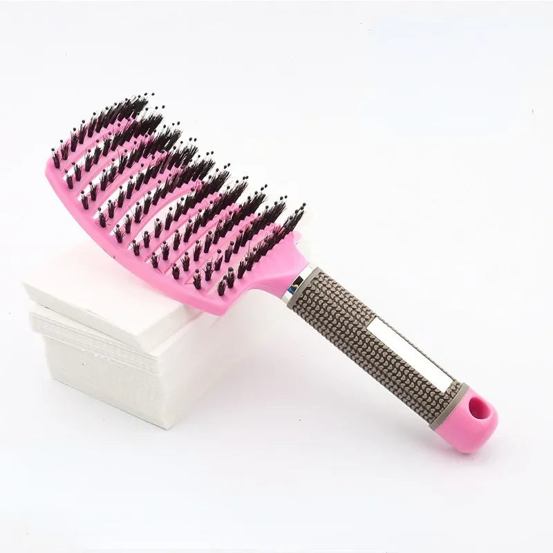 Hair Brush Scalp Massage Comb Hairbrush Bristle;Nylon Women Wet Curly Detangle Hair Brush for Salon Hairdressing Styling Tools Zpaxo Pink