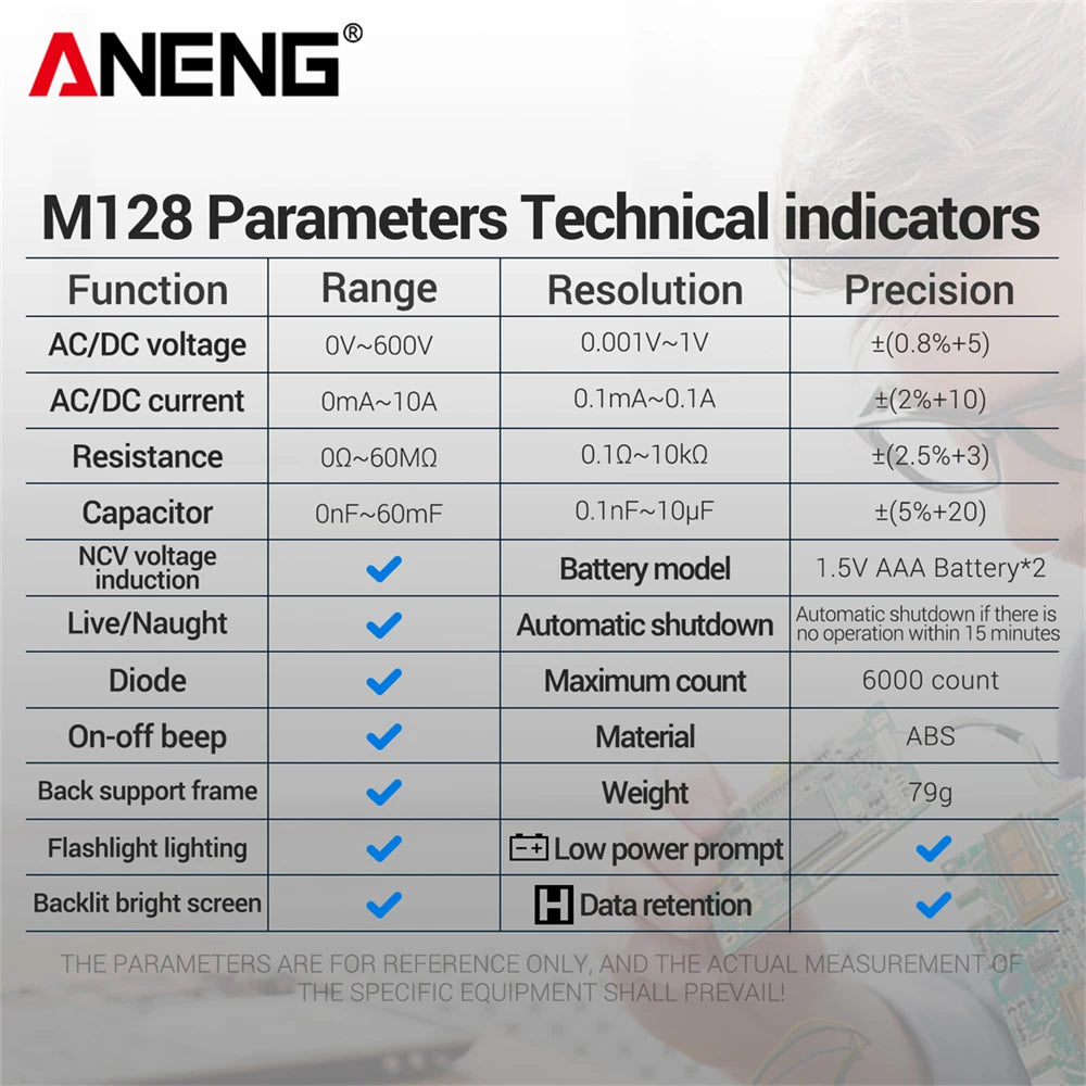 AC DC Voltage Current Multifunction Multimeter ANENG M128 Resistance