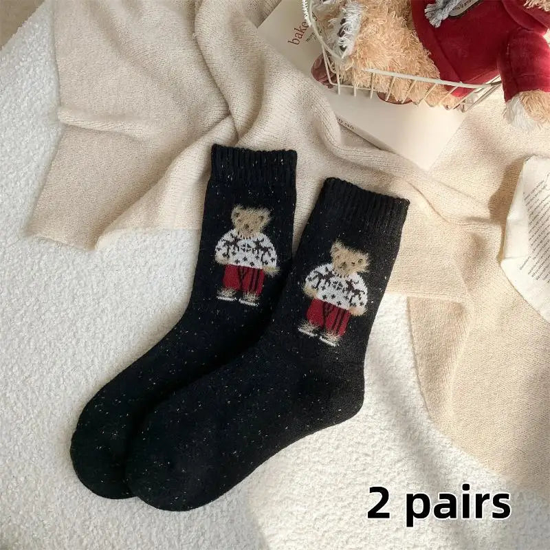 Warm Women's Socks Adorable Cartoon Bear Design Two Suitable Autumn Zpaxo A5