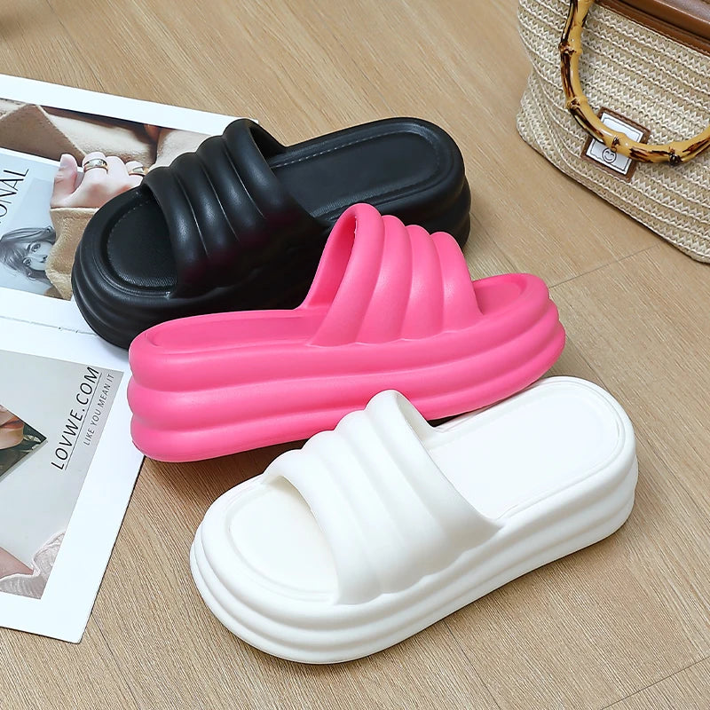 Chunky Platform Slippers Women Summer Comfort Soft Sole Beach Shoes