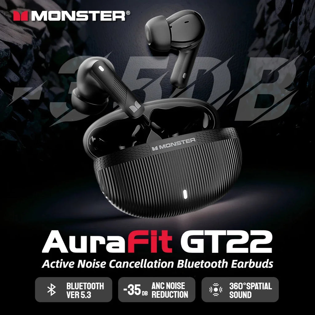 MONSTER GT22 Wireless Earbuds Bluetooth Headphones In-ear ANC Active