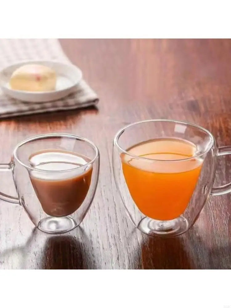 Heat Resistant Heart Glass Cup Double Layer Insulation Coffee Mug