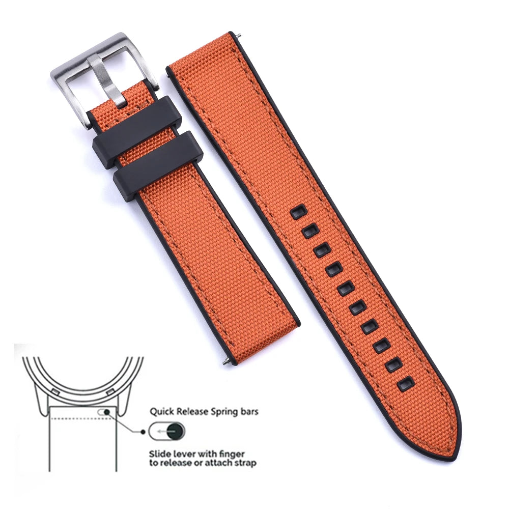 High Quality FKM Canvas Watch Strap 20mm 22mm Hybrid Fluoro Rubber Nylon Watchbands Quick Release For Each Brand Diving Watches Zpaxo