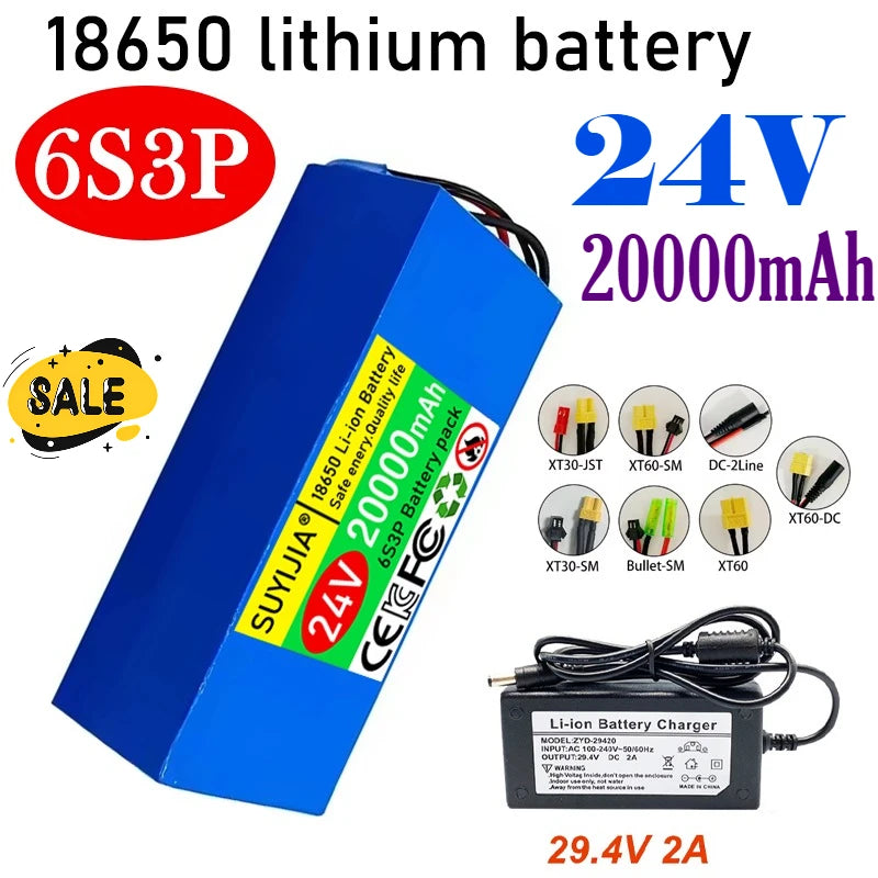 2026 NEW 6S3P 24V 20Ah 18650 Rechargeable Lithium Battery Original 25.2V 20000mAh Lithium-ion Battery Pack with Charger Zpaxo