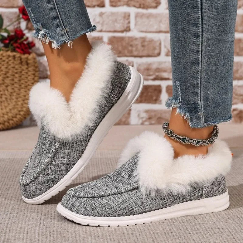 Women Casual Shoes 2025 New Slip-On Platform Sneakers Women Thickened Fluff Shoes Winter Warm Faux Fur Lined Ankle Boots Women Zpaxo GRAY 40