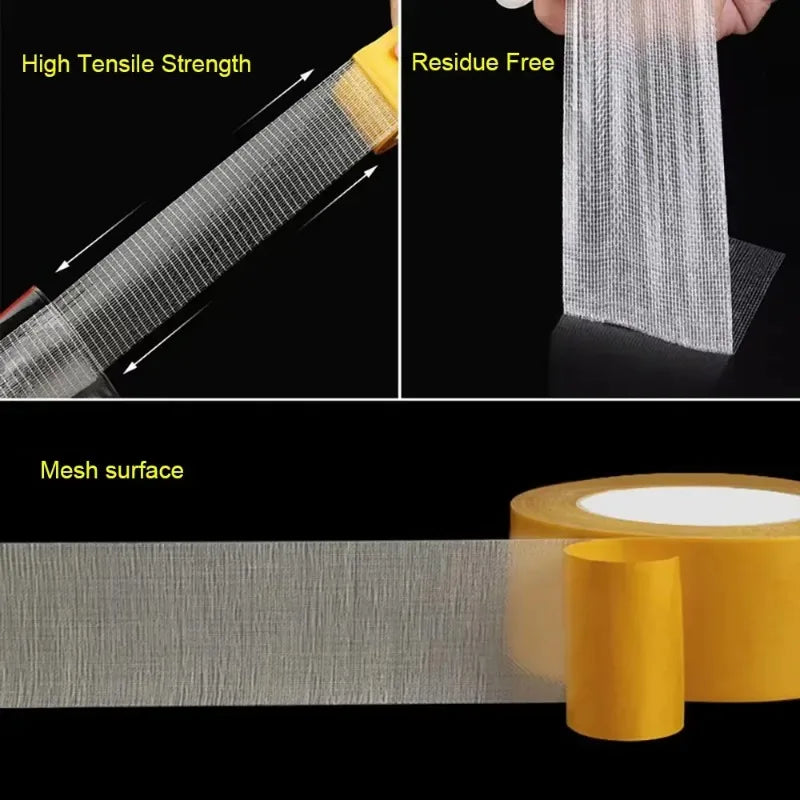 Super Thin Strong Fixation Double Sided Adhesive Tape Heavy Duty Translucent Mesh Waterproof Traceless Powerful Grid Carpet Tape Zpaxo