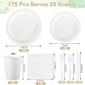 2025 New 175 PCS Lace Disposable Paper Plate Paper Cup Party Supplies Set Disposable Dining Plate for 25 People Zpaxo White