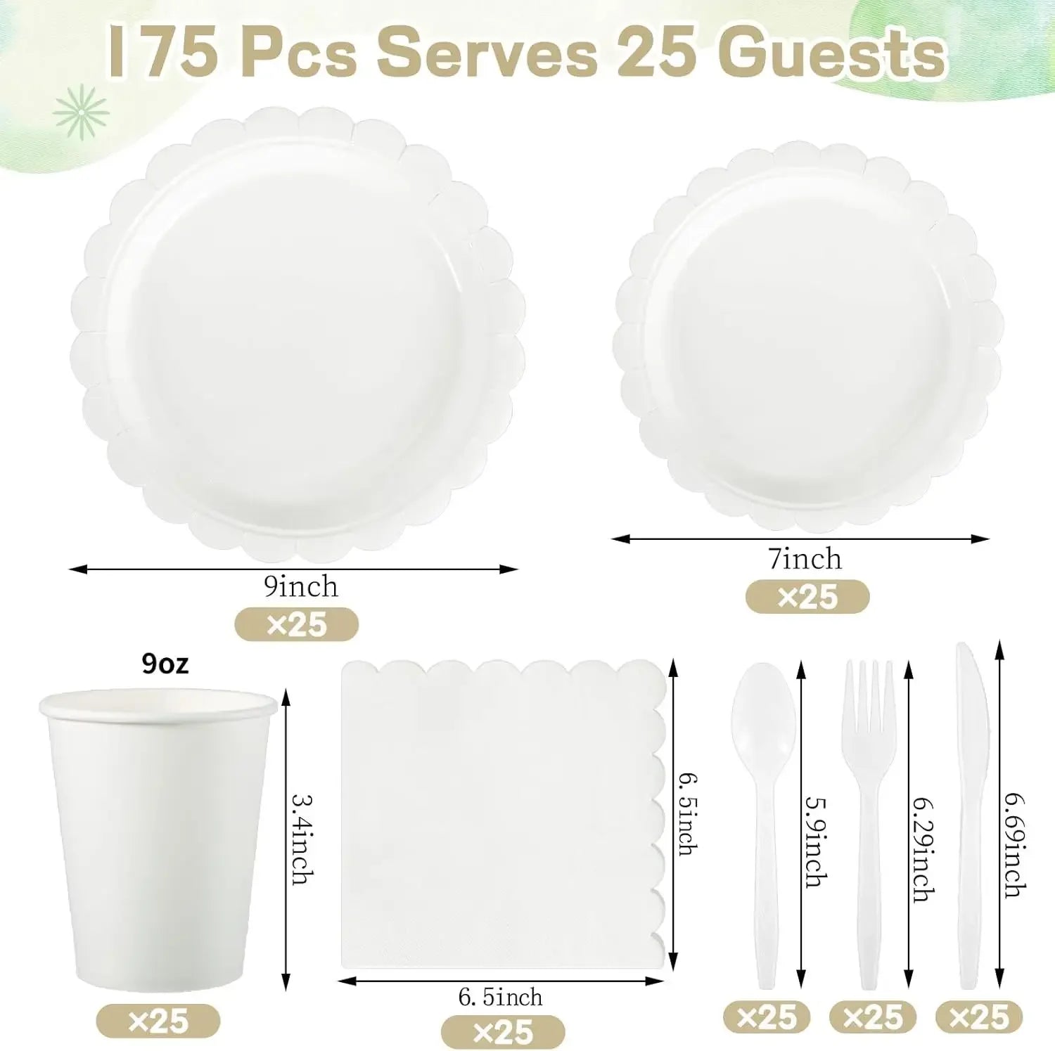 2025 New 175 PCS Lace Disposable Paper Plate Paper Cup Party Supplies Set Disposable Dining Plate for 25 People Zpaxo White