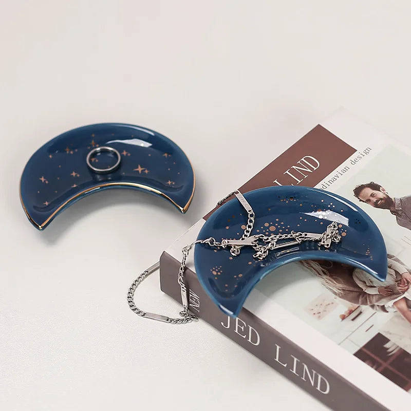 Ceramic Moon-shaped Jewellery Tray Nordic Earrings Necklaces Rings