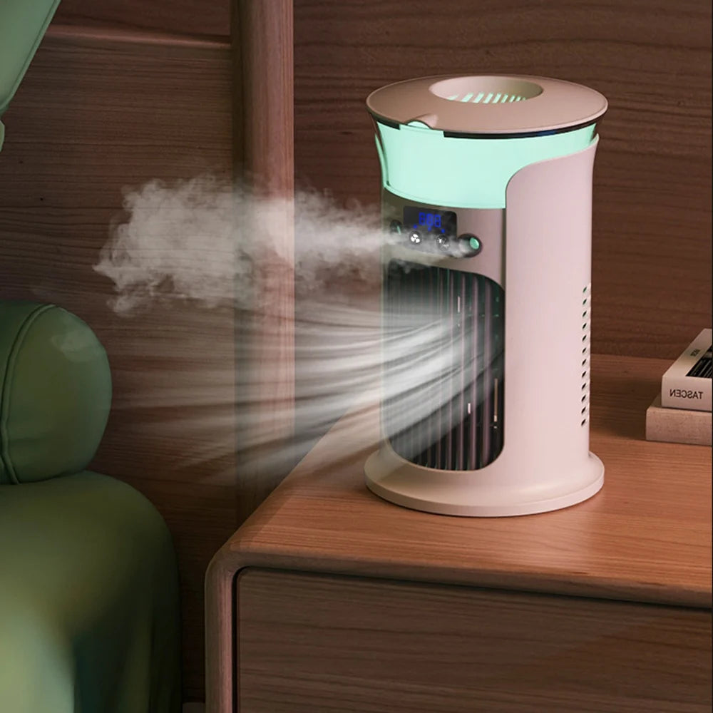 USB Mini Air Cooler Fan – Mist Humidifier & 7-Color Night Lamp Portable Air Cooler Fan Zpaxo