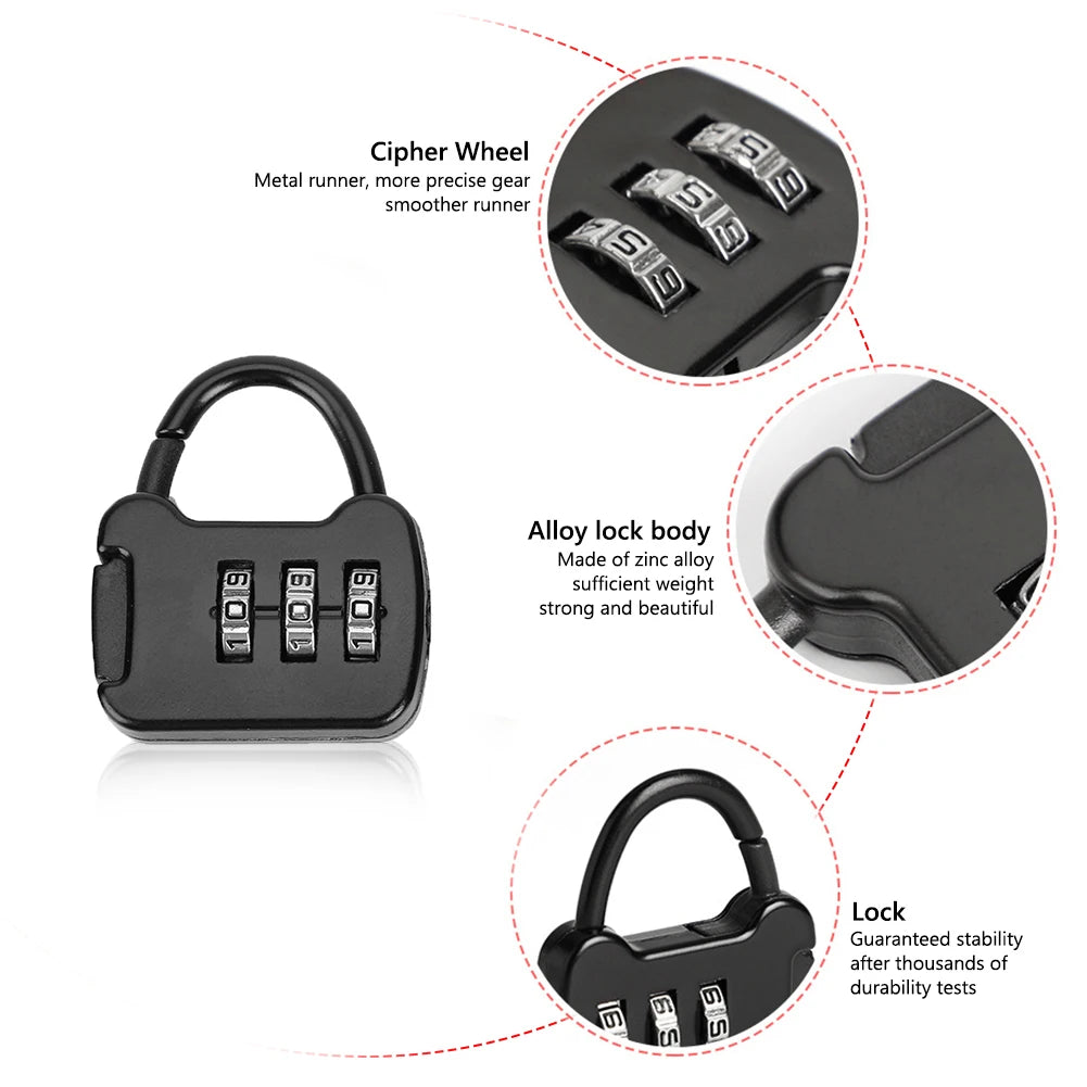 Zinc Alloy 3 Digit Code Combination Password Lock Portable Travel