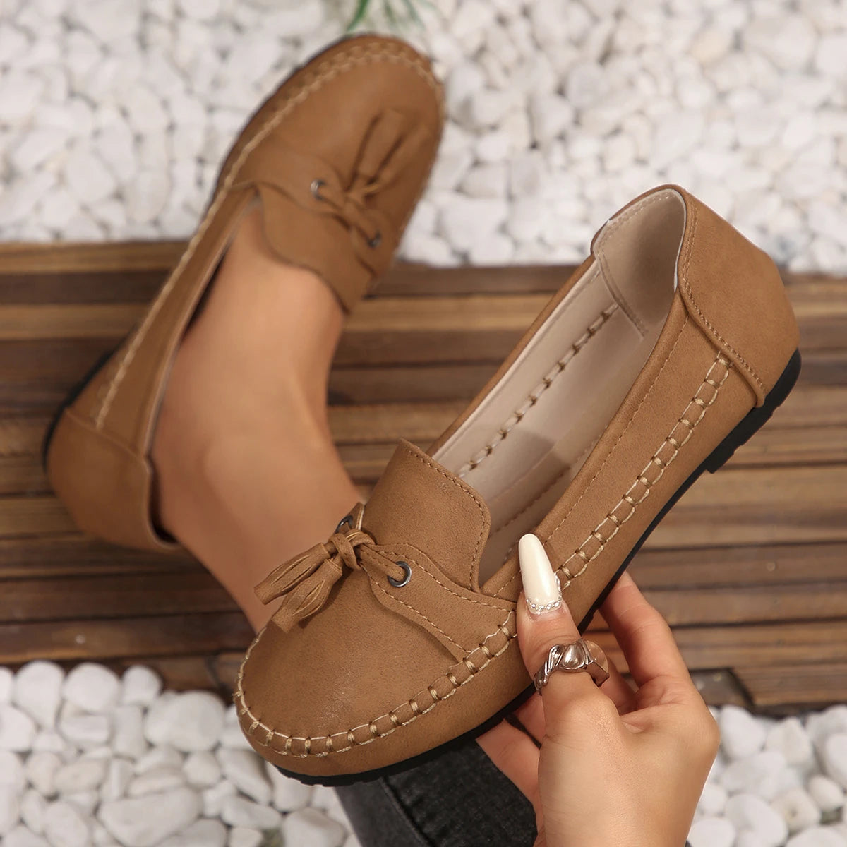 Women Flats Trend Walking Sneakers Women Fashion Breathable Loafers Women Casual Slip on Flat Shoes Plus Size Retro Shoes Female Zpaxo Brown 41